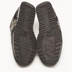 Pre Owned CH Carolina Herrera Black Suede and Leather Embellished Low Top Sneakers Size 38