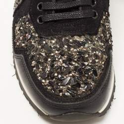 Pre Owned CH Carolina Herrera Black Suede and Leather Embellished Low Top Sneakers Size 38