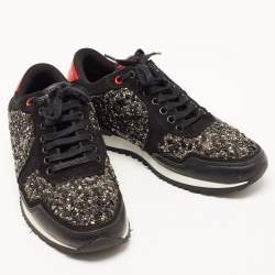 Pre Owned CH Carolina Herrera Black Suede and Leather Embellished Low Top Sneakers Size 38