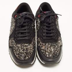 Pre Owned CH Carolina Herrera Black Suede and Leather Embellished Low Top Sneakers Size 38