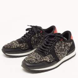 Pre Owned CH Carolina Herrera Black Suede and Leather Embellished Low Top Sneakers Size 38
