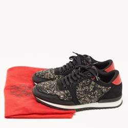 Pre Owned CH Carolina Herrera Black Suede and Leather Embellished Low Top Sneakers Size 38