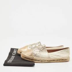 Pre Owned CH Carolina Herrera Metallic Gold Leather Cap Toe Espadrilles Size 38