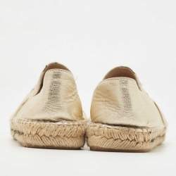 Pre Owned CH Carolina Herrera Metallic Gold Leather Cap Toe Espadrilles Size 38