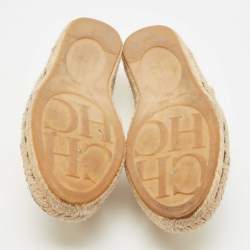 Pre Owned CH Carolina Herrera Metallic Gold Leather Cap Toe Espadrilles Size 38