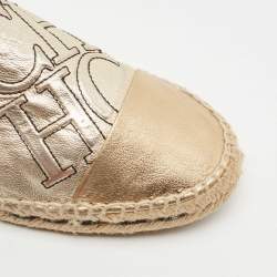 Pre Owned CH Carolina Herrera Metallic Gold Leather Cap Toe Espadrilles Size 38