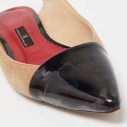 Pre Owned Carolina Herrera Multicolor Suede and Leather Pointed Toe Slingback Flats Size 37
