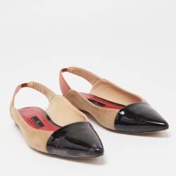 Pre Owned Carolina Herrera Multicolor Suede and Leather Pointed Toe Slingback Flats Size 37