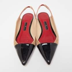 Pre Owned Carolina Herrera Multicolor Suede and Leather Pointed Toe Slingback Flats Size 37