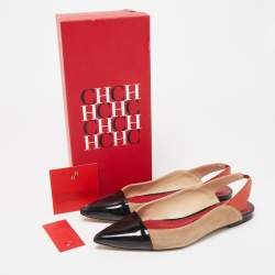 Pre Owned Carolina Herrera Multicolor Suede and Leather Pointed Toe Slingback Flats Size 37