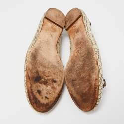 مملوكة مسبقًا CH Carolina Herrera Cream/Brown Monogram Canvas Bow Ballet Flats Size 38