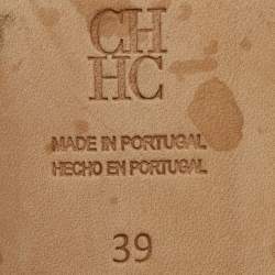 Pre Owned CH Carolina Herrera Grey/Black Leather Crystal Embellished Logo Slide Sandals Size 39