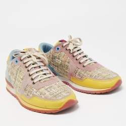 Pre Owned CH Carolina Herrera Multicolor Suede Leather And Tweed Low Top Sneakers Size 40