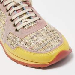 Pre Owned CH Carolina Herrera Multicolor Suede Leather And Tweed Low Top Sneakers Size 40
