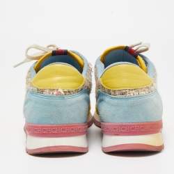 Pre Owned CH Carolina Herrera Multicolor Suede Leather And Tweed Low Top Sneakers Size 40