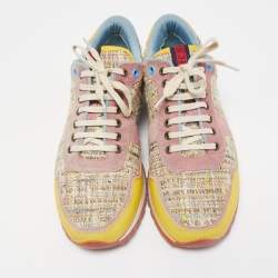 Pre Owned CH Carolina Herrera Multicolor Suede Leather And Tweed Low Top Sneakers Size 40