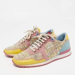 Pre Owned CH Carolina Herrera Multicolor Suede Leather And Tweed Low Top Sneakers Size 40