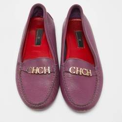 Pre Owned CH Carolina Herrera Purple Leather Logo Detail Loafers Size 37