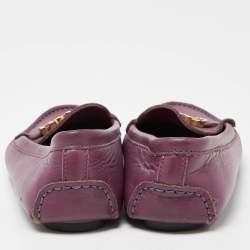 Pre Owned CH Carolina Herrera Purple Leather Logo Detail Loafers Size 37