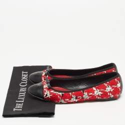 Pre Owned CH Carolina Herrera Multicolor Tweed and Leather Bow Ballet Flats Size 40