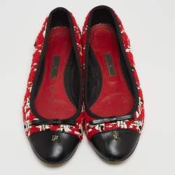 Pre Owned CH Carolina Herrera Multicolor Tweed and Leather Bow Ballet Flats Size 40