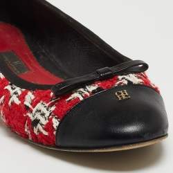 Pre Owned CH Carolina Herrera Multicolor Tweed and Leather Bow Ballet Flats Size 40