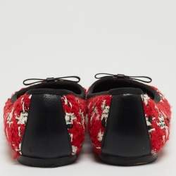 Pre Owned CH Carolina Herrera Multicolor Tweed and Leather Bow Ballet Flats Size 40