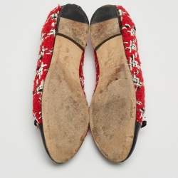 Pre Owned CH Carolina Herrera Multicolor Tweed and Leather Bow Ballet Flats Size 40