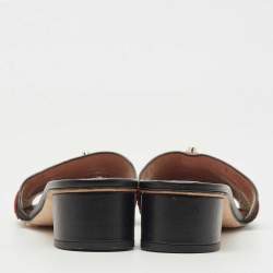 مملوكة مسبقًا CH Carolina Herrera Black Monogram Leather Traveller Locked Slide Sandals Size 40