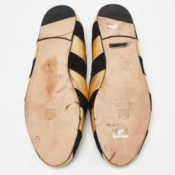 Pre Owned CH Carolina Herrera Black/Gold Leather and Suede Smoking Slippers Size 37