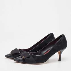 Pre Owned CH Carolina Herrera Black Suede and Leather Bow Pumps Size 40