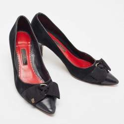 Pre Owned CH Carolina Herrera Black Suede and Leather Bow Pumps Size 40
