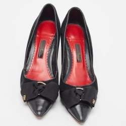Pre Owned CH Carolina Herrera Black Suede and Leather Bow Pumps Size 40