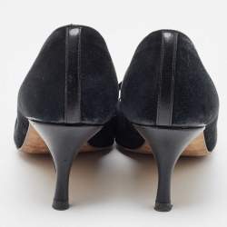 Pre Owned CH Carolina Herrera Black Suede and Leather Bow Pumps Size 40