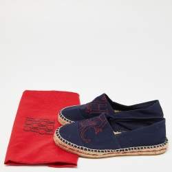 Pre Owned CH Carolina Herrera Navy Blue Canvas Espadrille Flats Size 36