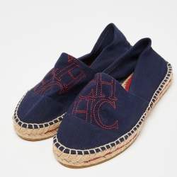 Pre Owned CH Carolina Herrera Navy Blue Canvas Espadrille Flats Size 36