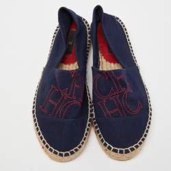 Pre Owned CH Carolina Herrera Navy Blue Canvas Espadrille Flats Size 36