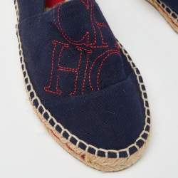 Pre Owned CH Carolina Herrera Navy Blue Canvas Espadrille Flats Size 36