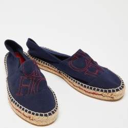 Pre Owned CH Carolina Herrera Navy Blue Canvas Espadrille Flats Size 36
