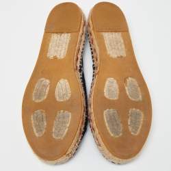 Pre Owned CH Carolina Herrera Navy Blue Canvas Espadrille Flats Size 36