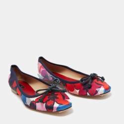 Pre Owned CH Carolina Herrera Multicolor Floral Satin Bow Ballet Flats Size 40