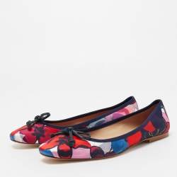 Pre Owned CH Carolina Herrera Multicolor Floral Satin Bow Ballet Flats Size 40