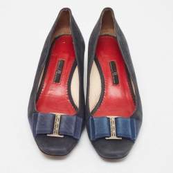 مملوكة مسبقًا CH Carolina Herrera Navy Blue Suede Bow Pumps Size 37