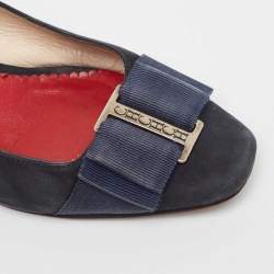 مملوكة مسبقًا CH Carolina Herrera Navy Blue Suede Bow Pumps Size 37