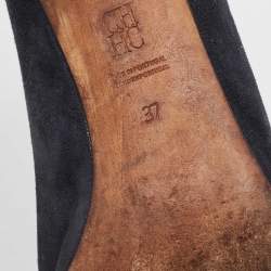 مملوكة مسبقًا CH Carolina Herrera Navy Blue Suede Bow Pumps Size 37