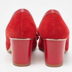 Pre Owned CH Carolina Herrera Red Leather and Suede Bow Pumps Size 37