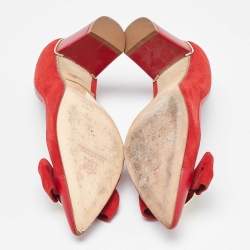 Pre Owned CH Carolina Herrera Red Leather and Suede Bow Pumps Size 37