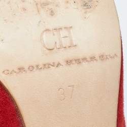Pre Owned CH Carolina Herrera Red Leather and Suede Bow Pumps Size 37