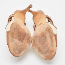 Pre Owned CH Carolina Herrera Brown Leather and Woven Fabric Ankle Strap Sandals Size 37