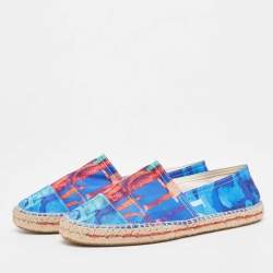 مملوكة مسبقًا CH Carolina Herrera Blue Printed Satin Espadrille Flats Size 41